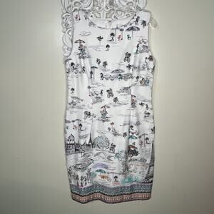 CHETTA B Women's 14 Sleeveless Sheath DRESS Spring Time in PARIS Print WHITE